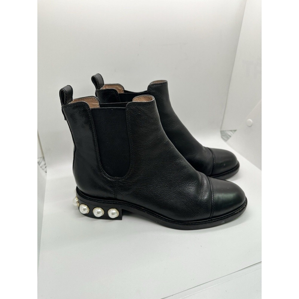 LOUIS ET CIE BLACK LO-VALTINA with FAUX PEARL BOOTS SIZE 7.5 38 EU